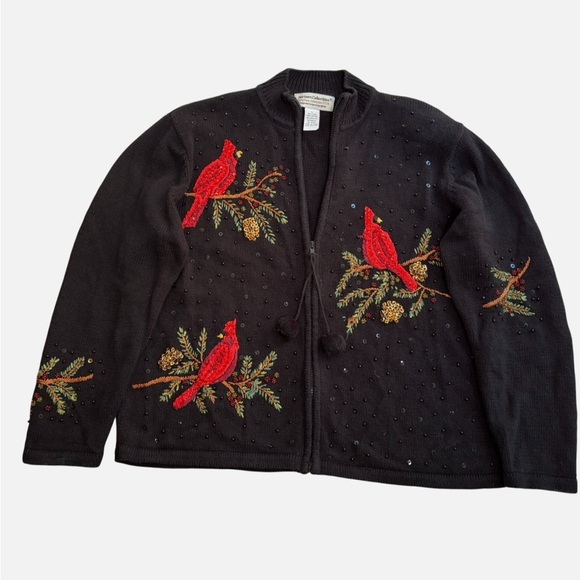 VTG Y2K Holiday Christmas
Cardigan Grandma Sweater Cardinal
Sequins Maximalist - Picture 1 of 7